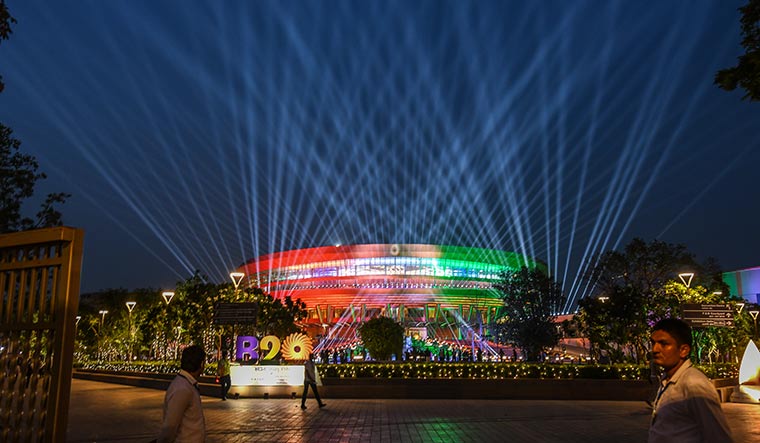 In the limelight: A laser show at the Bharat Mandapam.
