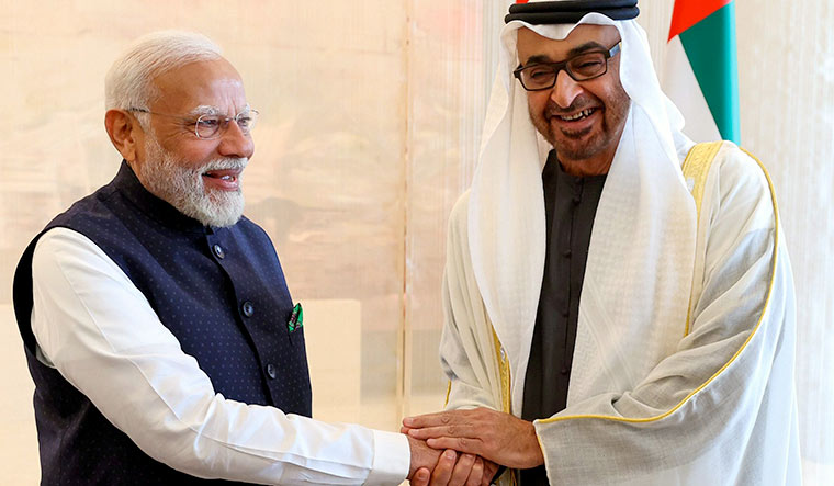A vision for future: Prime Minister Modi with UAE President Sheikh Mohamed bin Zayed Al Nahyan in Abu Dhabi on February 13 | PTI