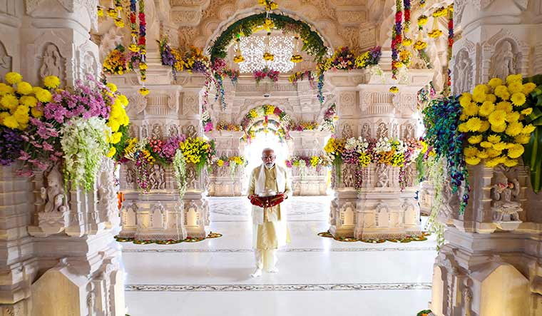 Temple of votes: Modi during the consecration of Ram Mandir in Ayodhya in January | PIB