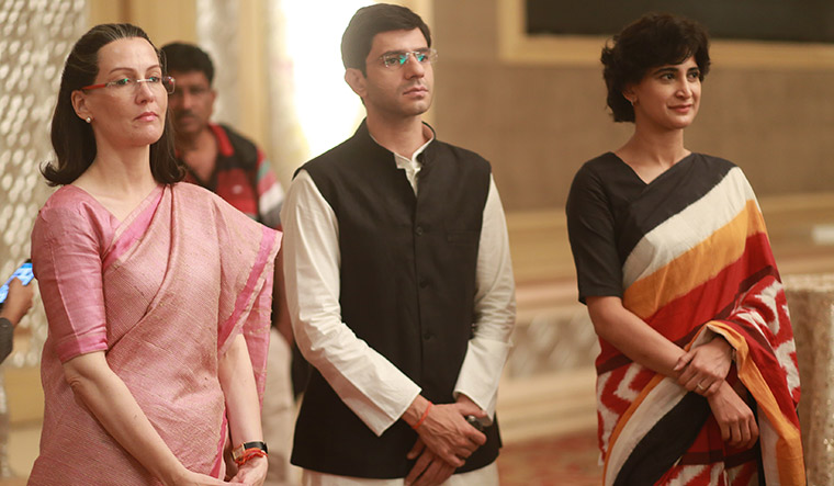 True to character: (From left) Bernert, Arjun Mathur as Rahul Gandhi and Aahana Kumra as Priyanka Vadra.