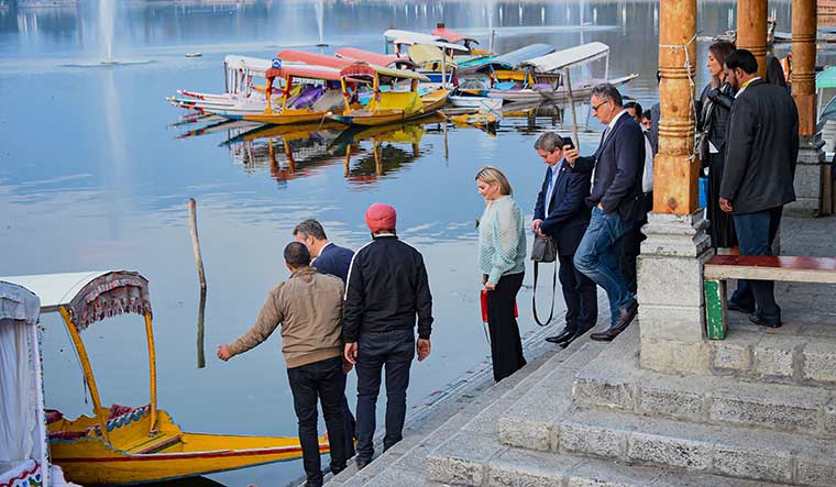 External intervention: The European delegation at Dal Lake for a shikara ride. The delegates said their visit was about finding facts | PTI