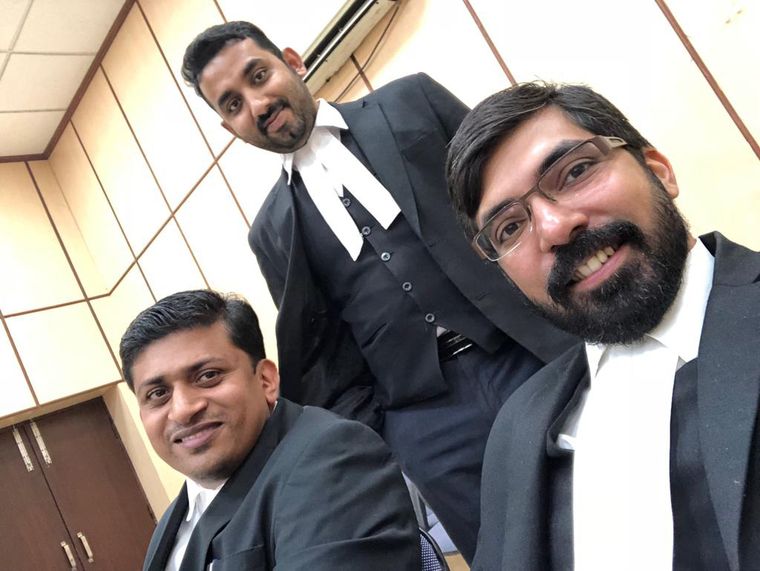 On defence: Michel’s lawyers (from left) Aljo K. Joseph, Vishnu Shankar and Sriram Parakkat.