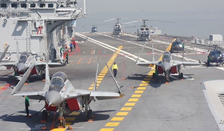 Show of might | Aircraft on the deck of INS Vikramaditya, India’s only operational aircraft carrier | Getty Images