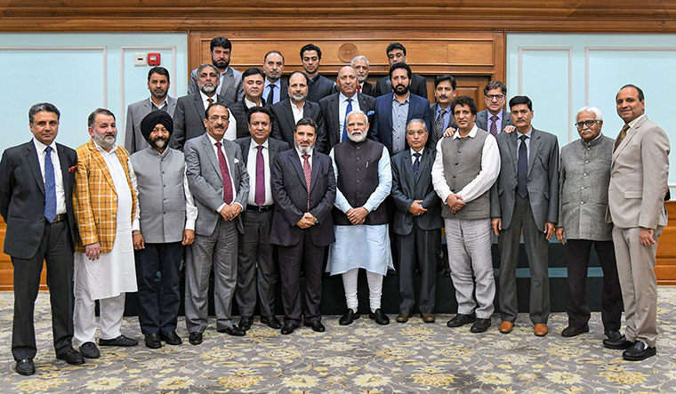 Shifting loyalties: Prime Minister Narendra Modi with a delegation of the Apni Party led by Altaf Bukhari | PTI