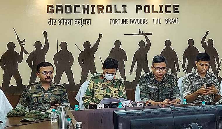 Heroic action: Gadchiroli sp ankit goyal (second from right) addresses a news conference with his colleagues on the operation against maoists | PTI