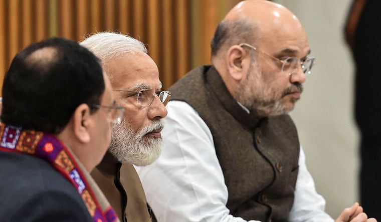 Heavy hand: Prime Minister Narendra Modi with Home Minister Amit Shah and BJP 
president J.P. Nadda | PTI