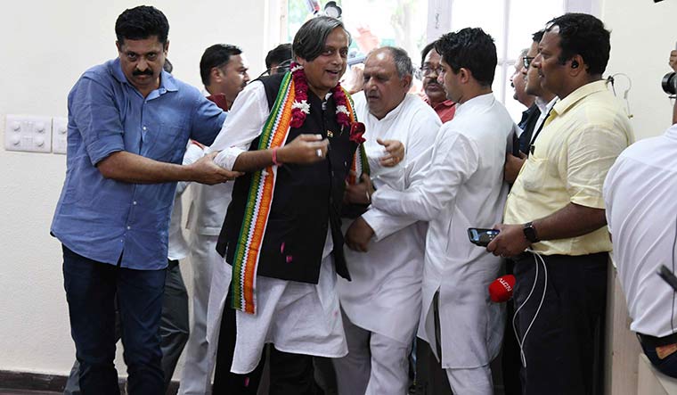 Groundswell of support: Shashi Tharoor after filing his nomination at the Congress headquarters in New Delhi | Sanjay Ahlawat