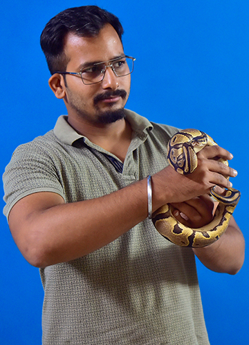 Priyesh, a pet lover in Delhi, with a ball python | Rahul R. Pattom