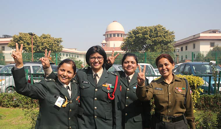 Winning moment: Women officers celebrating the February 2020 verdict of the Supreme Court granting permanent commission for women in the army.