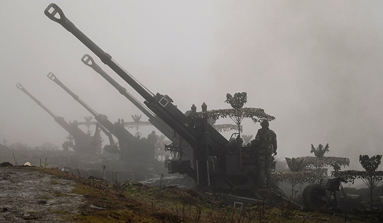 Ready to breathe fire: Bofors guns deployed near the LAC in Tawang on October 20, 2021 | AFP