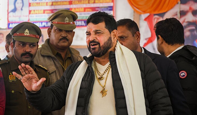 Talking point: Brijbhushan Singh addressing the media in Gonda regarding allegations against him | PTI
