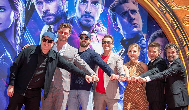 Kevin Feige (far left) with the original Avengers. Feige has built on Stan Lee’s comics to pull off a Stan Lee with his movies | AFP