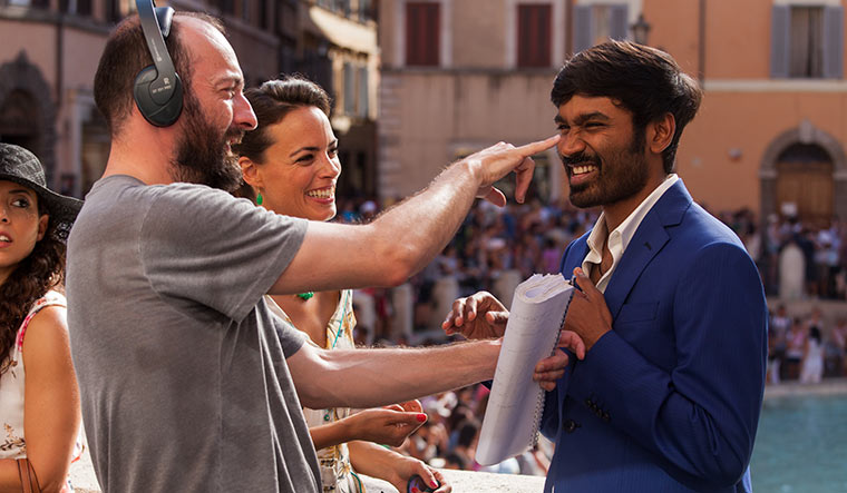 Start camera action!: Dhanush with director ken scott during the shooting of the film.