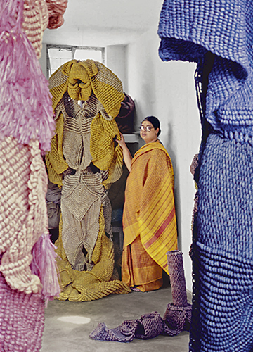 Picture perfect: Mrinalini Mukherjee with her work Devi | Photo Courtesy The Mrinalini Mukherjee Foundation