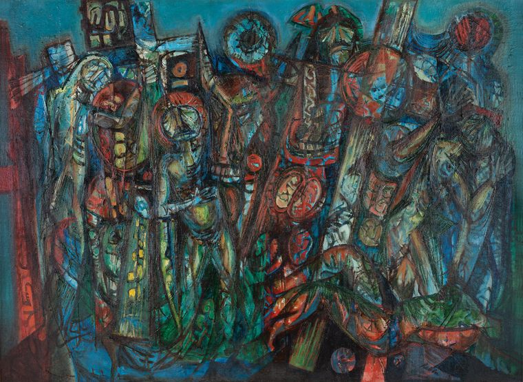 Genocide (1972) - by Rabin Mondal, Medium: Oil on canvas