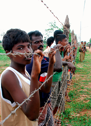 Scene from a conflict: Civilians at a refugee camp in northern Sri Lanka.