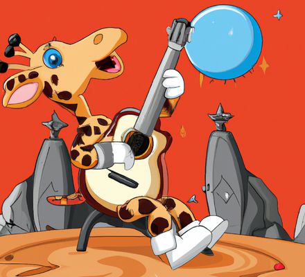 Instant art: A giraffe playing guitar on Mars. The writer created this using DALL-E. It took about five seconds.