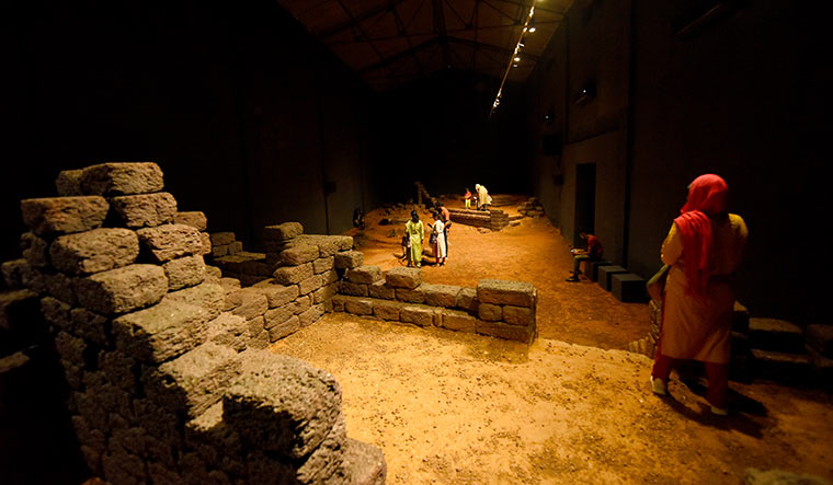 Pieces of history: Visitors at the biennale explore Sahil Naik’s installation All is Water and to Water We Must Return.