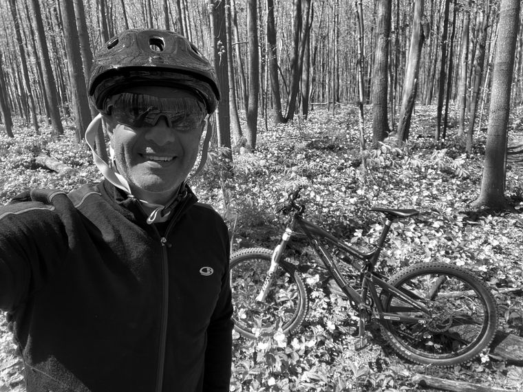 A bike ride through the woods.