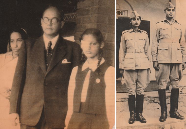 Making a stand: (Left) Asha and her mother, Sati Sen, with Subhas Chandra Bose; Asha and her father, Anand Mohan Sahay, in INA uniform | Courtesy Harper Collins