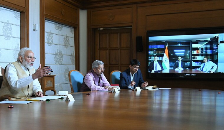 Talking heads: Prime Minister Narendra Modi interacts with the heads of Indian missions abroad through videoconferencing | PIB