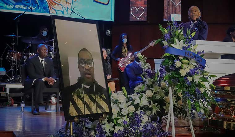 Hope lives on: Crump listens as Rev Al Sharpton speaks at George Floyd’s funeral on June 4 | AP