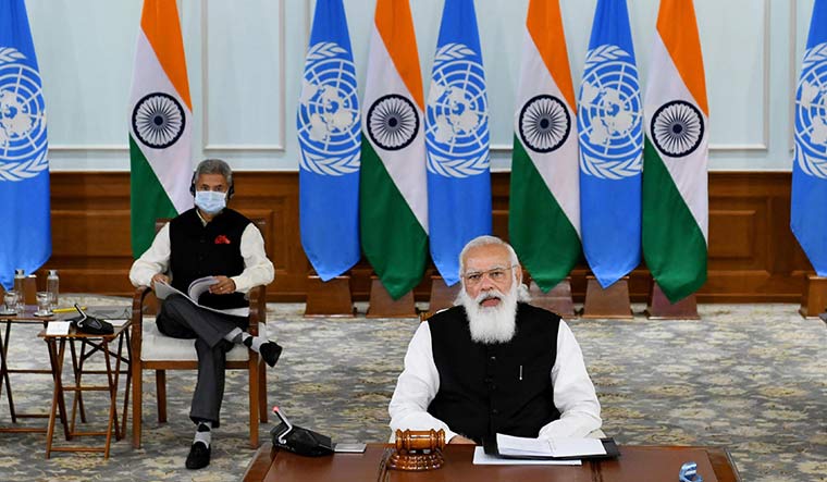 Calling the shots: Prime Minister Narendra Modi chairing a UN Security Council meeting on maritime security in August; (seen on left) External Affairs minister S. Jaishankar.