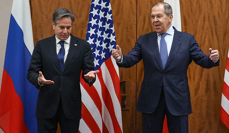 Men of diplomacy: (from left) US Secretary of State Antony J. Blinken and Russian Foreign Minister Sergei Lavrov | Getty Images