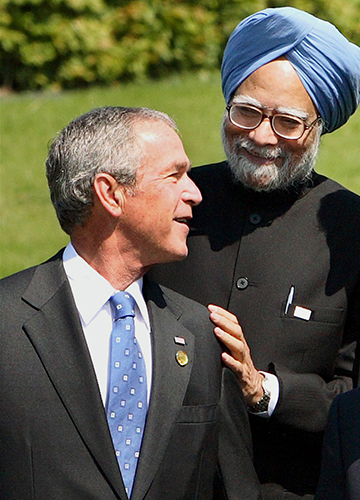Prime minister Manmohan Singh with president George W. Bush at a G8 summit in Germany | PTI
