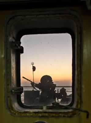 A jawan on duty on the deck of the Koteshwar FBOP.