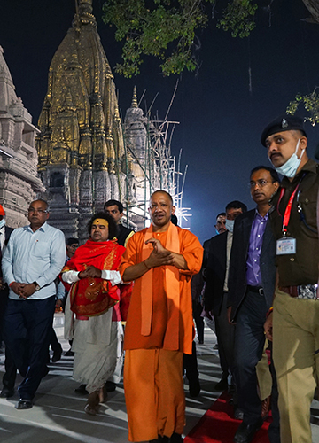 Top check: Chief Minister Yogi Adityanath inspects the Kashi Vishwanath Temple corridor work two weeks before Prime Minister Narendra Modi is slated to dedicate it to the public | Pawan Kumar