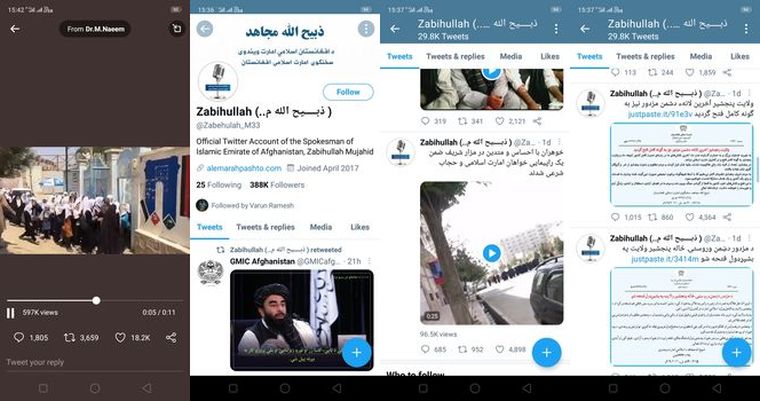 screenshots of tweets by Taliban spokespersons 