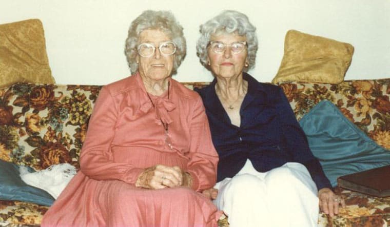 Memories afloat: Ruth Becker Blanchard (right) with Edwina MacKenzie, another Titanic survivor, in 1982.