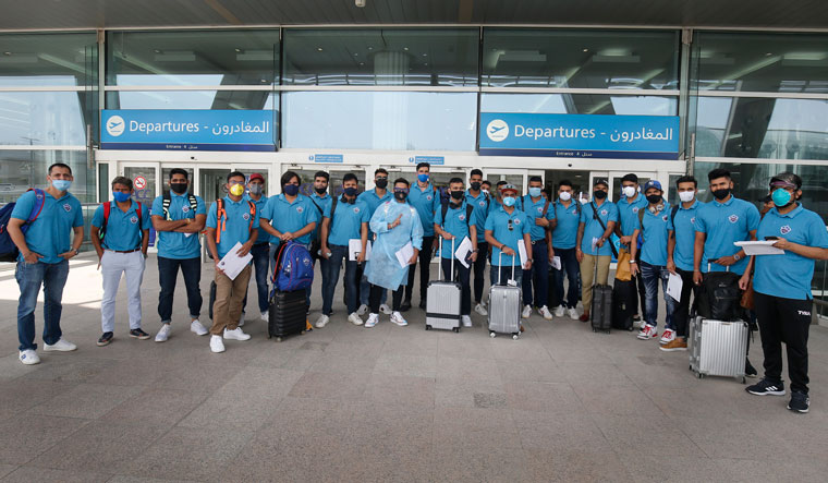 Raring to go: Delhi Capitals players in Dubai