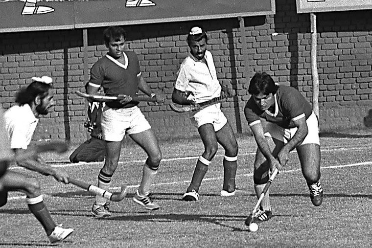 Aslam Sher Khan during his playing days (extreme right).