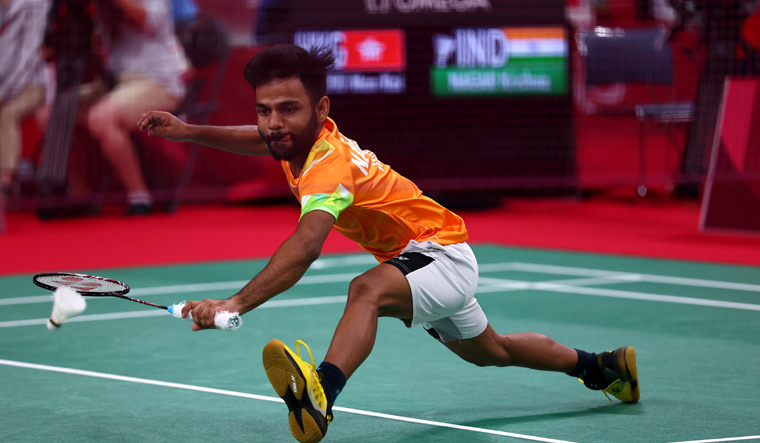 Final stretch: Gold medallist Krishna Nagar in action in the final of the badminton men’s singles SH-6 | Reuters