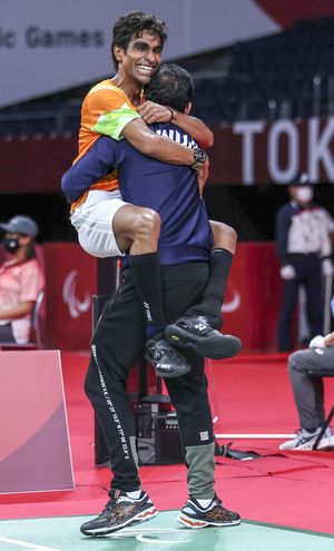 Pramod Bhagat, badminton. Heading into the Tokyo Games, Bhagat (in pic with coach Gaurav Khanna) was already the Asian and World champion and held the world number one ranking | PTI