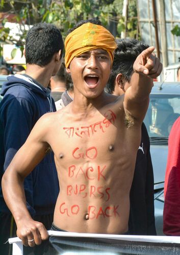 Land, mine: A students' union member protests the Citizenship (Amendment) Bill in Dibrugarh, Assam | PTI