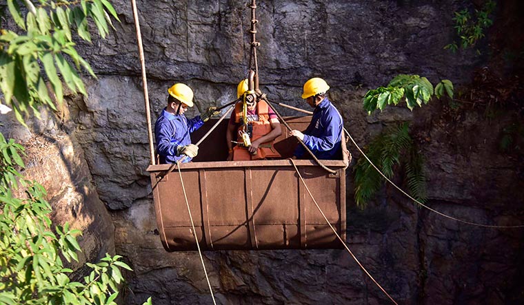 Fading hope: Navy personnel during the rescue operation at Ksan | PTI