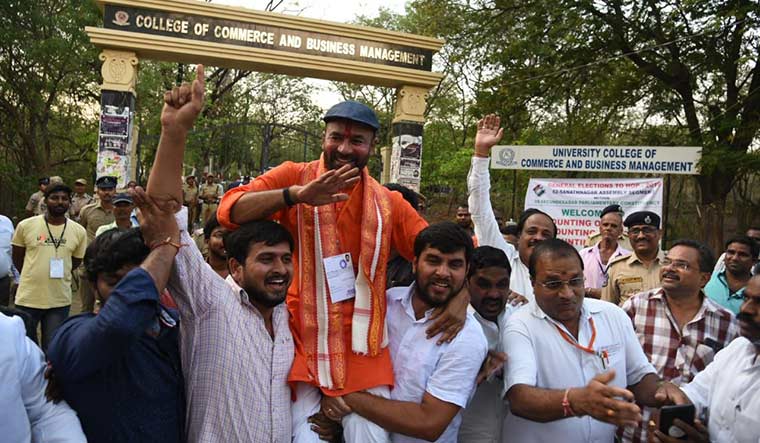 Blooming lotus: BJP leader G. Kishan Reddy celebrates his Lok Sabha election victory in Secunderabad.