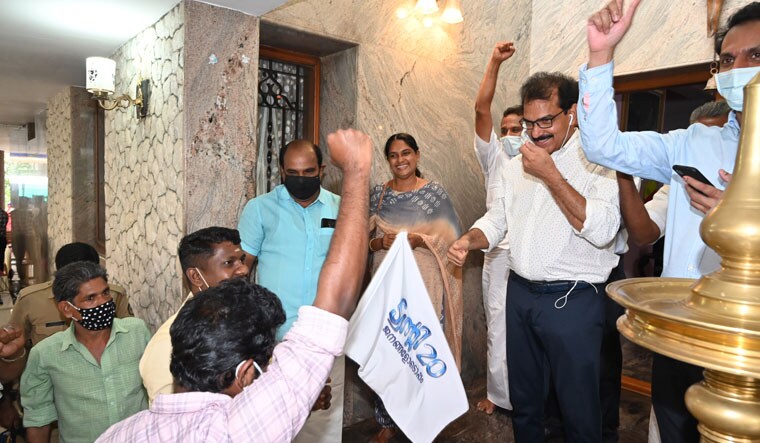 Power pays: Twenty 20 chief coordinator Sabu M. Jacob with his supporters | E.V. Sreekumar