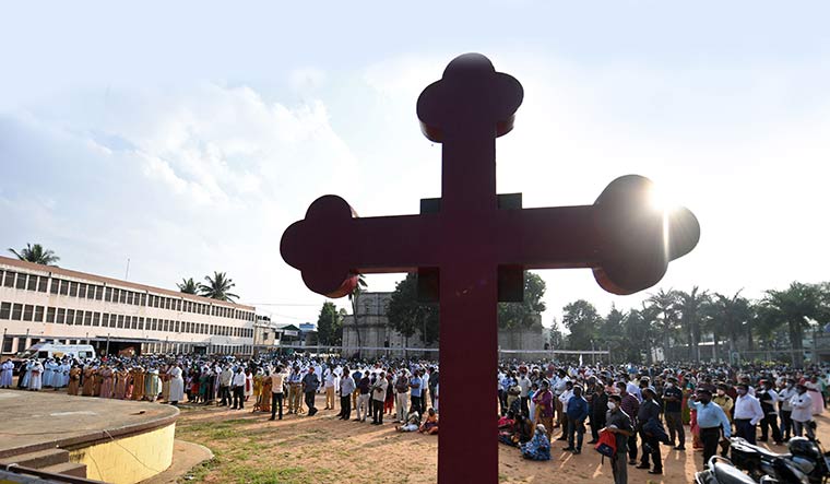 United stand: Members of the Christian community take part in a protest against the anti-conversion bill at St Francis Xavier Catherdal in Bengaluru | Bhanu Prakash Chandra