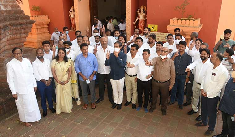  Congress candidates for the assembly election in Goa at the the Mahalakshmi temple | Nitin Gawade