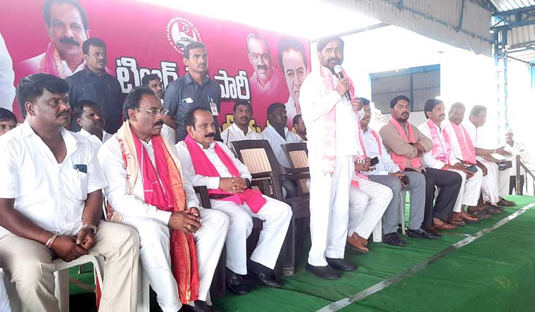 State Energy Minister G. Jagadish Reddy (standing) is leading the BRS campaign.