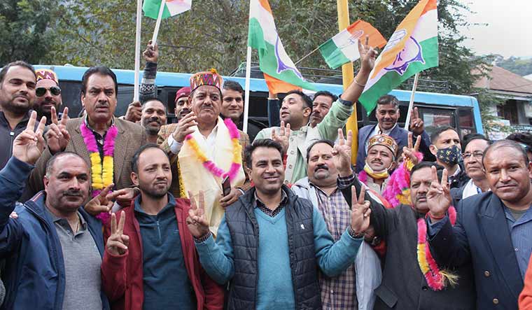 Inspiring victory: Congress leaders and workers in Kullu after the party swept the bypolls in November last year | PTI