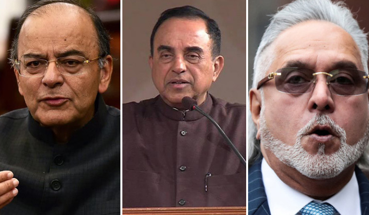 A combination picture of Finance Minister Arun Jaitley, Subramanian Swamy and Vijay Mallya | File