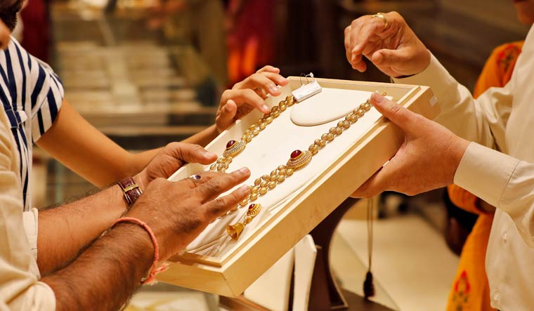 Gold necklace at a jewelry shop