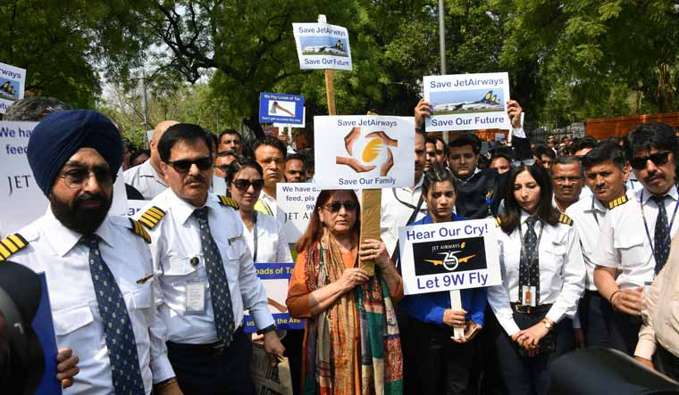 Jet Airways staff protest Delhi Arvind Jain