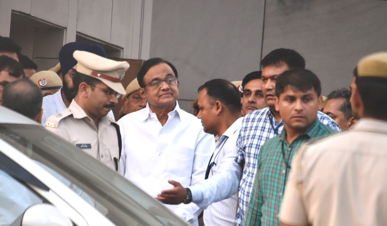 Former finance minister P. Chidambaram coming out of the special court in Delhi on Thursday after he was sent to the CBI custody till August 26 | Aayush Goel