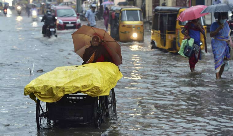 A water-logged street in Chennai after heavy rains on Tuesday | PTI